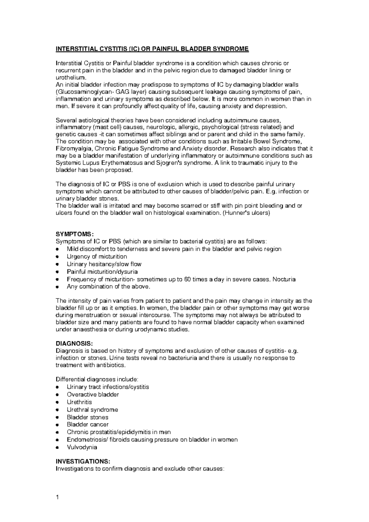 Interstitial Cystitis-Background paper - 1 INTERSTITIAL CYSTITIS (IC ...