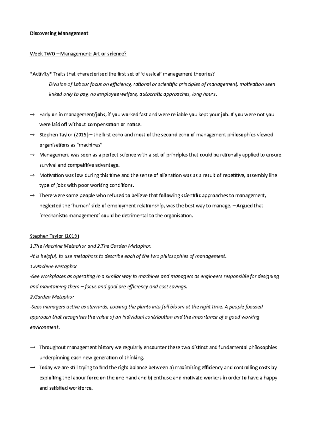 T1 W2 Discovering management Lecture Notes - Discovering Management ...