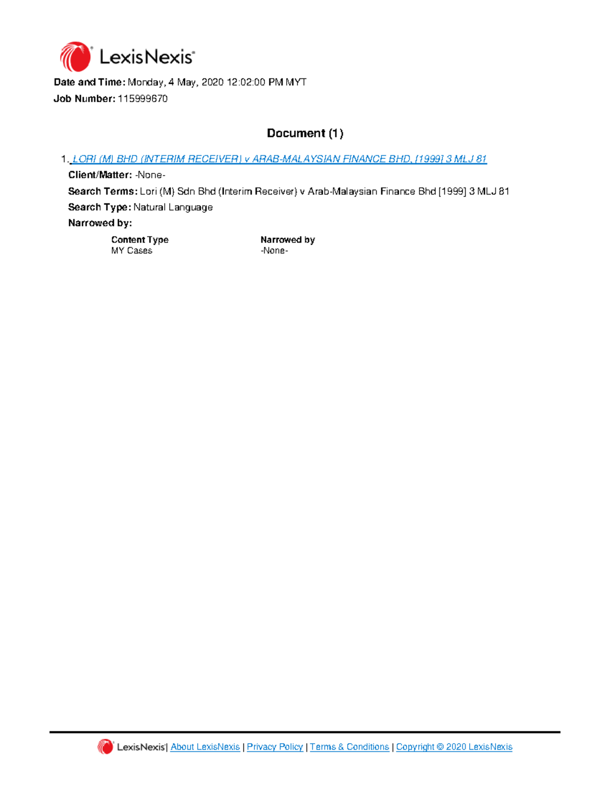 Lori M Bhd Interim Receiver V Arab Malaysian Financ Law Studocu