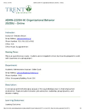 Org Beh 2220 - Course Assignment - Organizational Behaviour ADMN ...