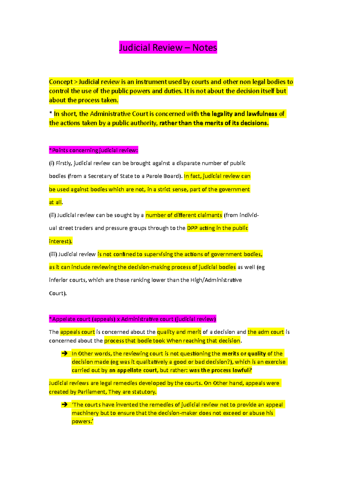 Judicial review notes - Judicial Review – Notes Concept > Judicial ...
