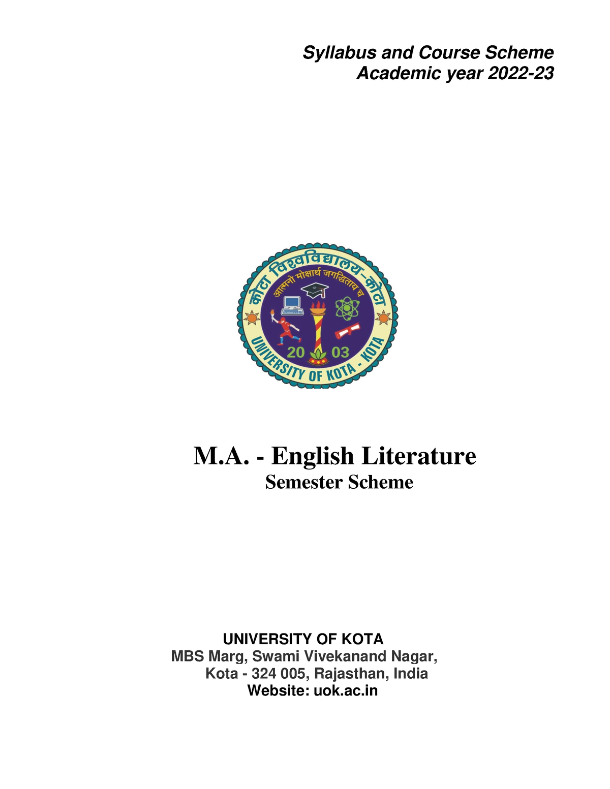 1001 M.A. English Literature (Semester I To IV) - Syllabus And Course ...