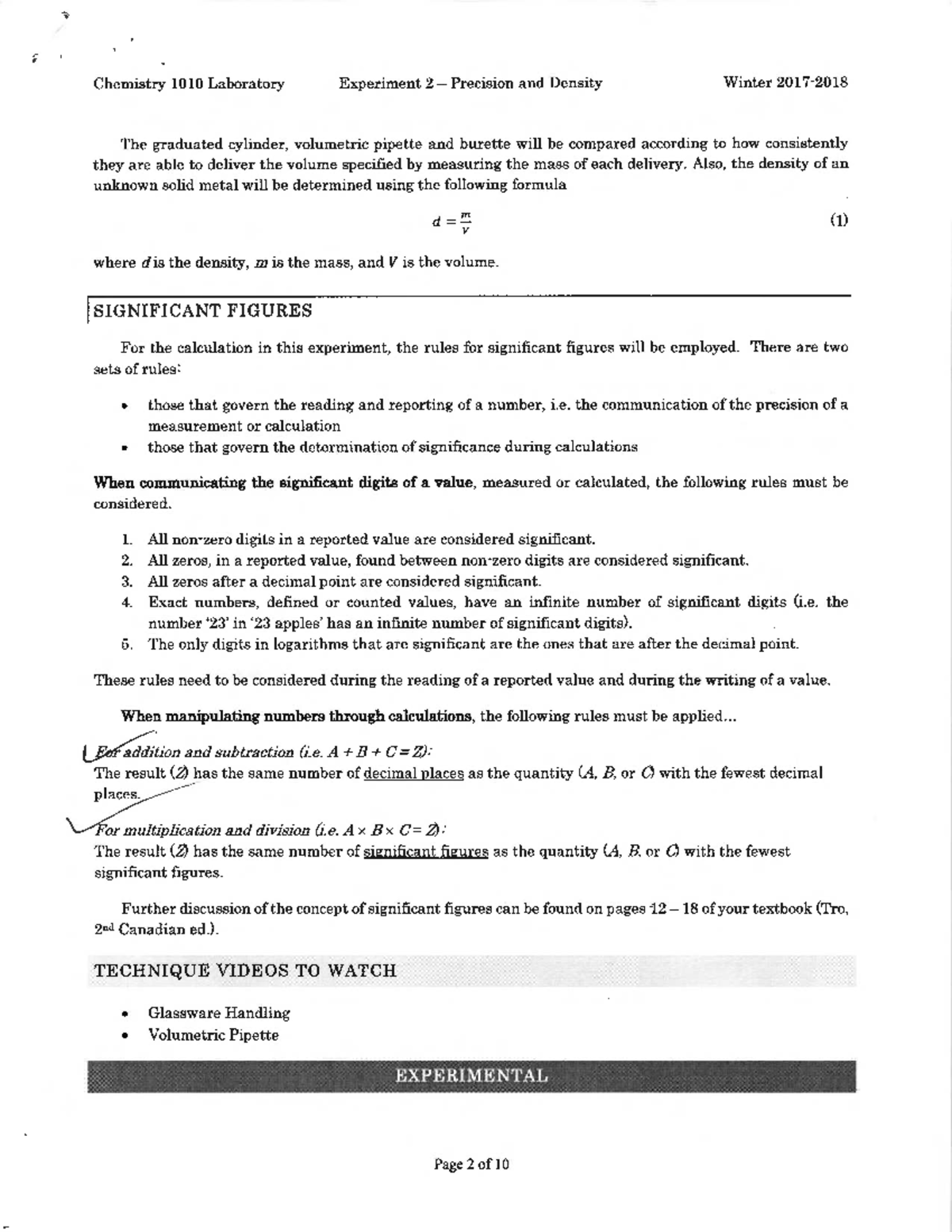 Lab 2 N This is the summary of Lab 2 for chem 1010 Chemistry 1010