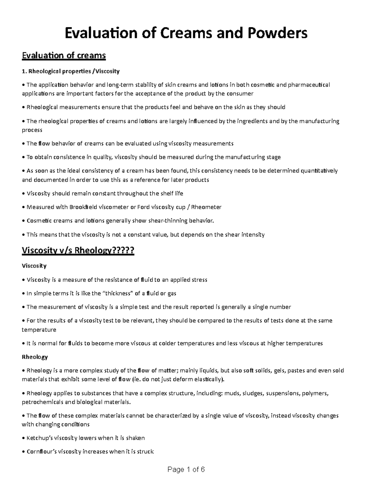 Chapter 4 Evaluation of Creams Page 1 of 6 Evaluation of Creams and