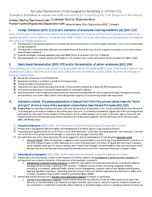 MHworksheet - klyjvjbhnmhjghi - Fair Labor Standards Act (FLSA) Designation  Worksheet (5 CFR Part - Studocu