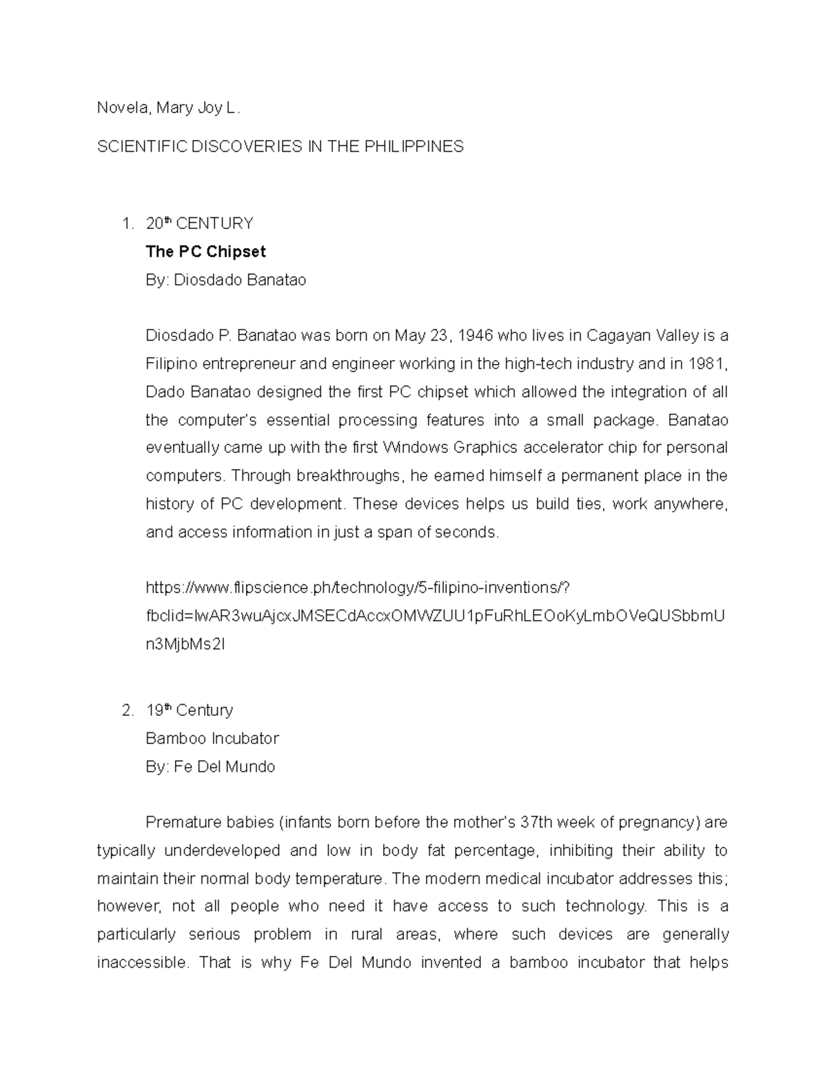 Scientific DiscoveriesINTHE Philippines Novela, Mary Joy L