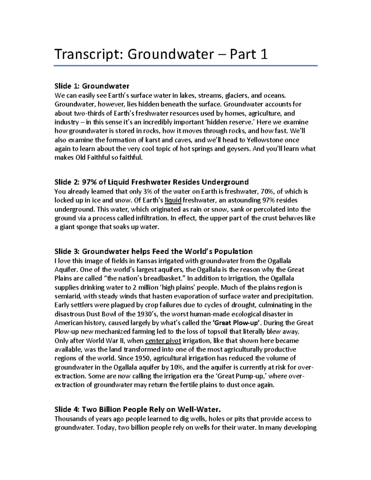 Audio Transcript-Groundwater-Part 1-GEOL-11040 - Transcript ...