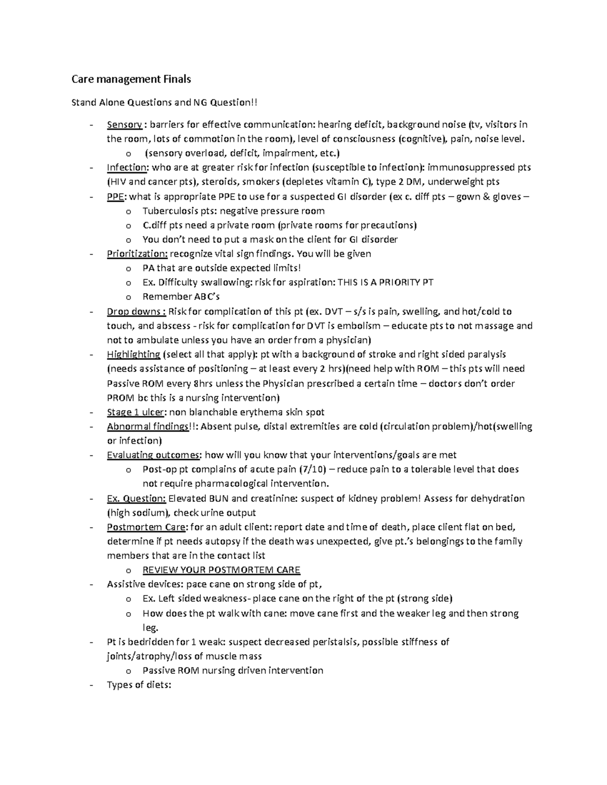 Care management 1 Finals notes Care management Finals Stand Alone