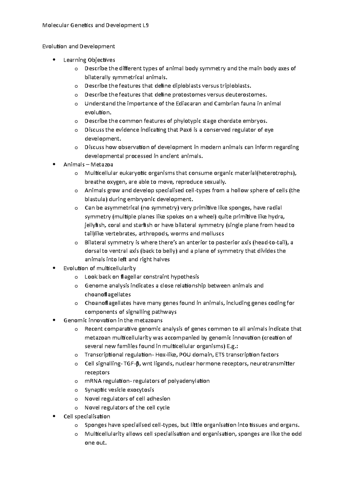 L9 Evolution and Development - Evolution and Development Learning ...