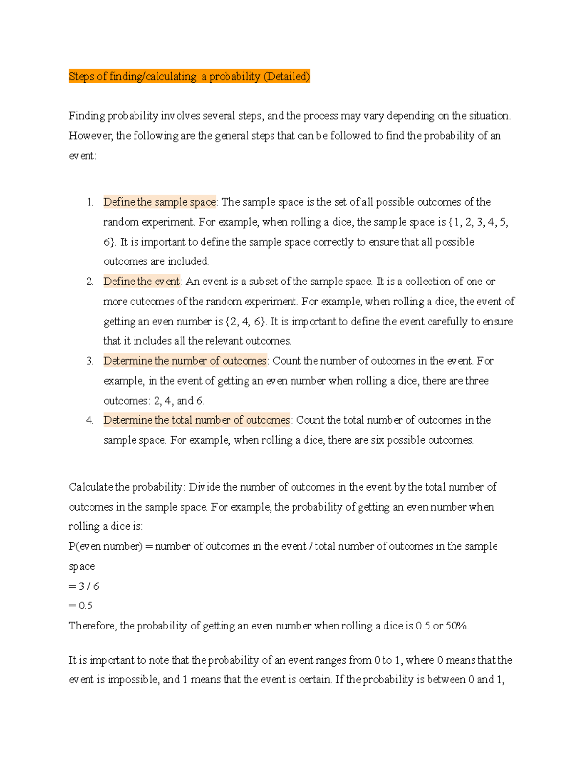 Steps of finding:calculating a probability (Detailed) - Steps of ...