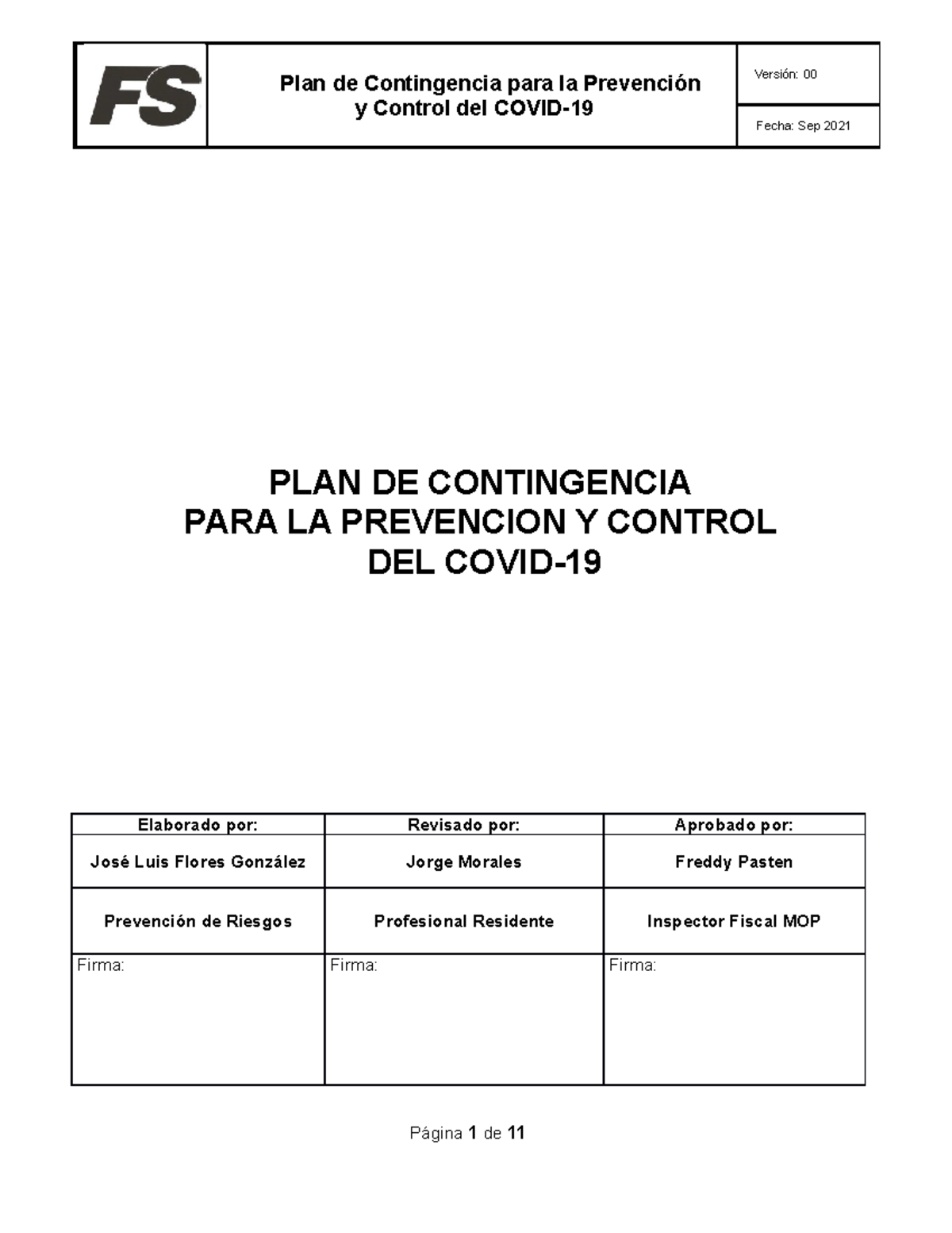 002 PLAN DE Contingencia Covid -19 FS 20213 - PLAN DE CONTINGENCIA PARA ...