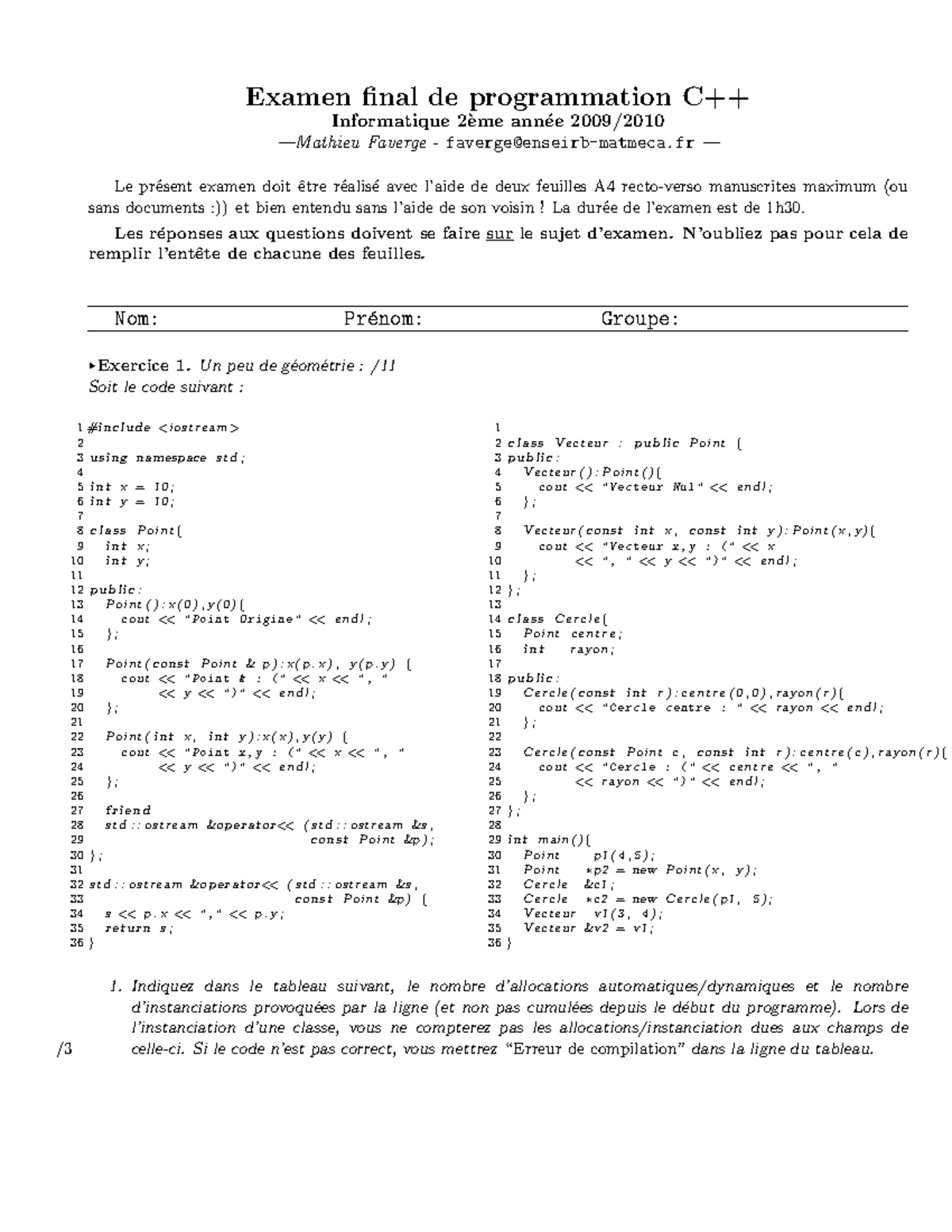 Examen final de programmation C++ - Examen final de programmation C++ ...