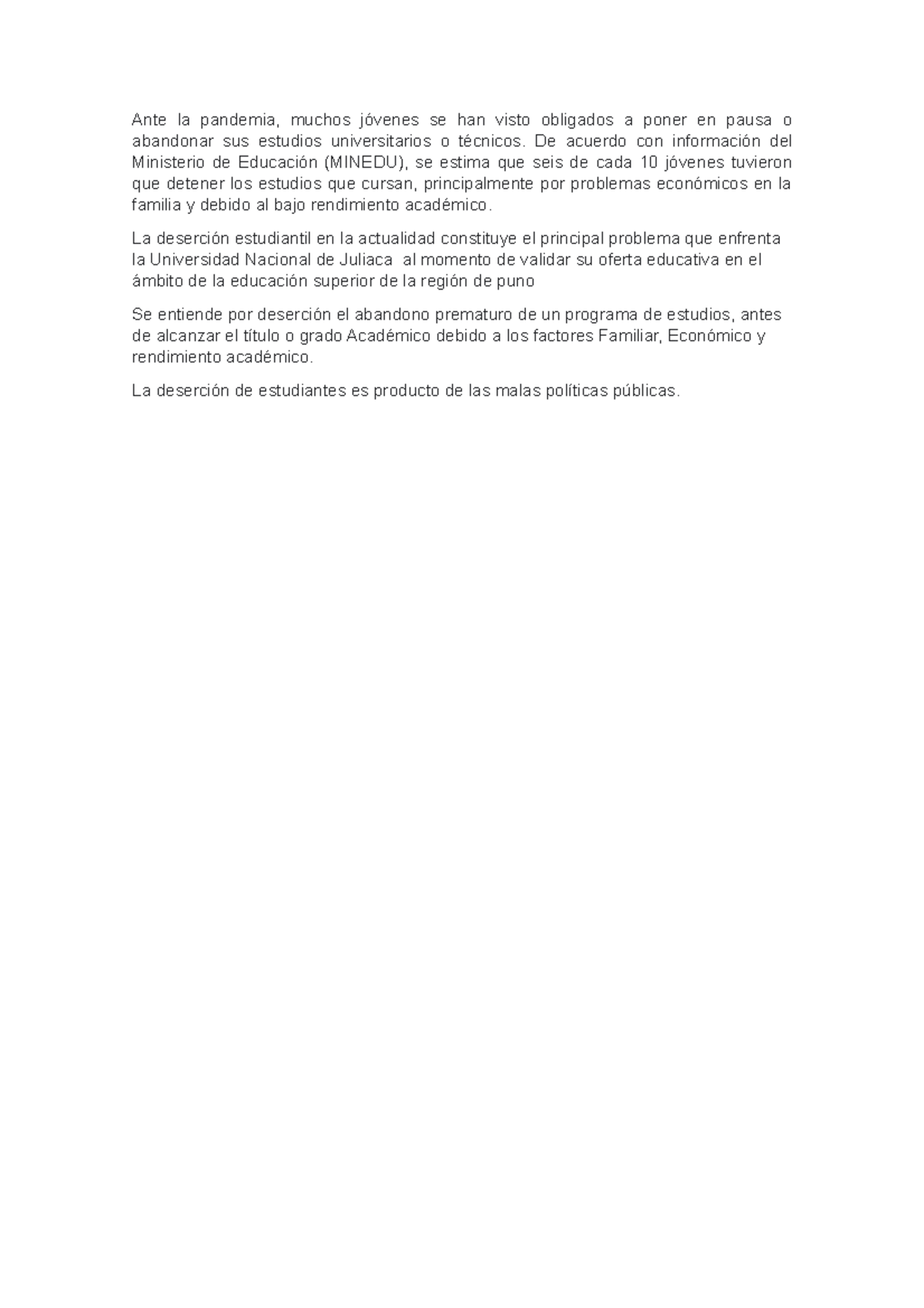 Desercion de estudiantes - Ante la pandemia, muchos jóvenes se han ...