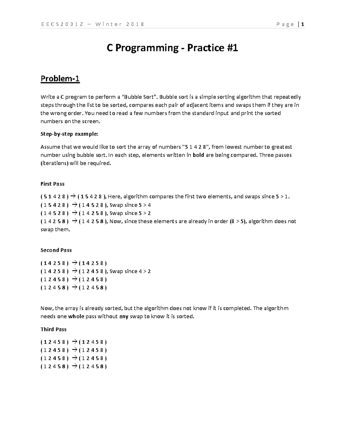 C Practice 1 Labs E E C S 2 0 3 1 Z W I N T E R 2 0 1 8 P A G E 1 C Programming