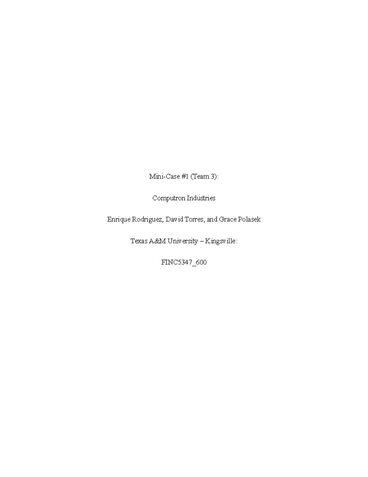 Mini Case #1 Report - Homework assignment from course and syllabus ...