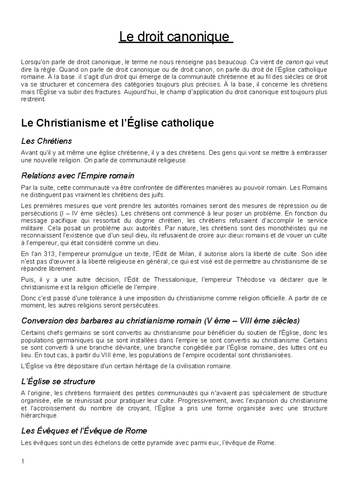 Le droit canonique - Ca vient de canon qui veut dire la règle. Quand on ...