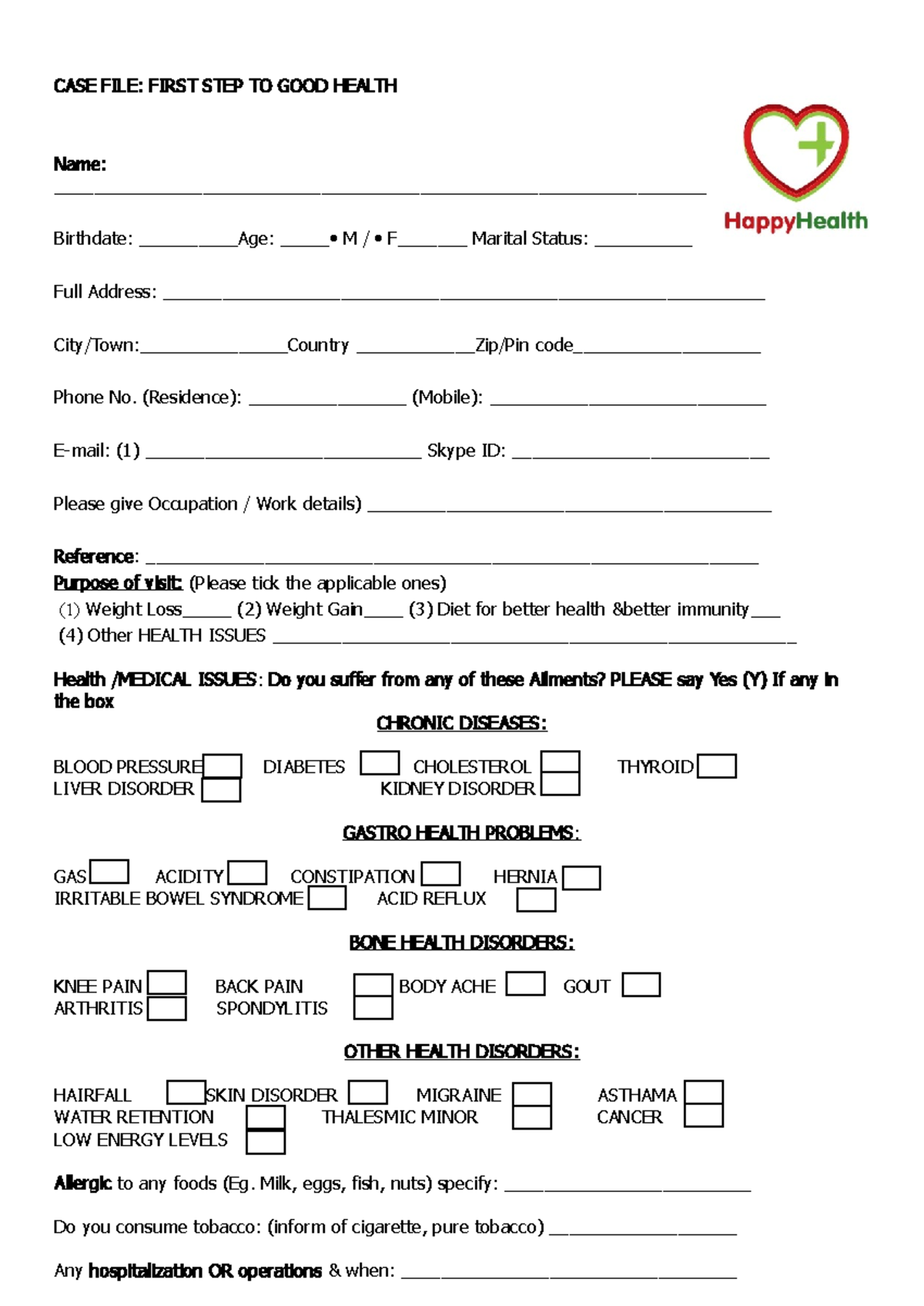 Case File - Will help study - CASE FILE: FIRST STEP TO GOOD HEALTH Name ...
