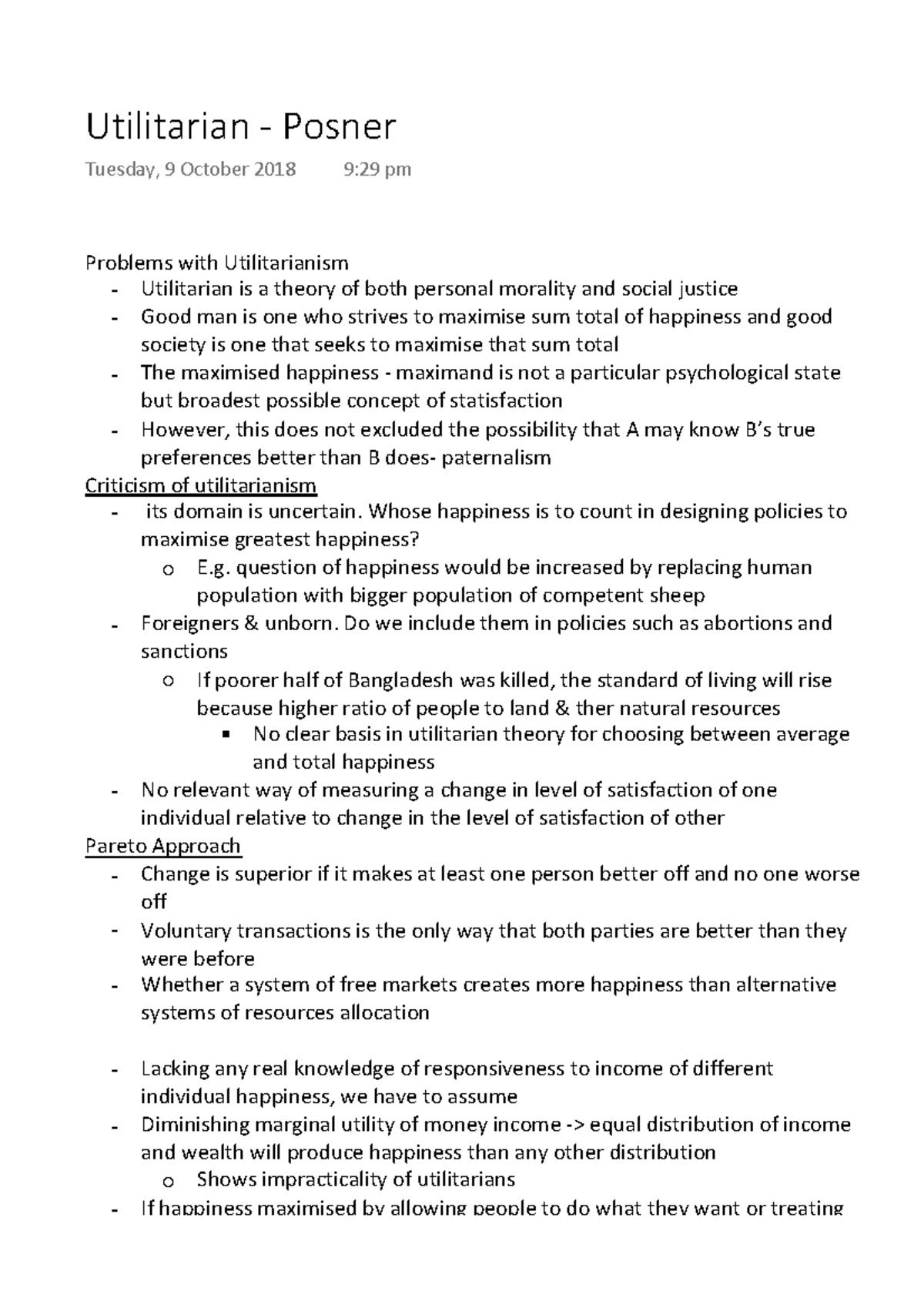 Utilitarian - Posner - PHILLIPS JOE CARROLL(Professor)'s lecture notes ...