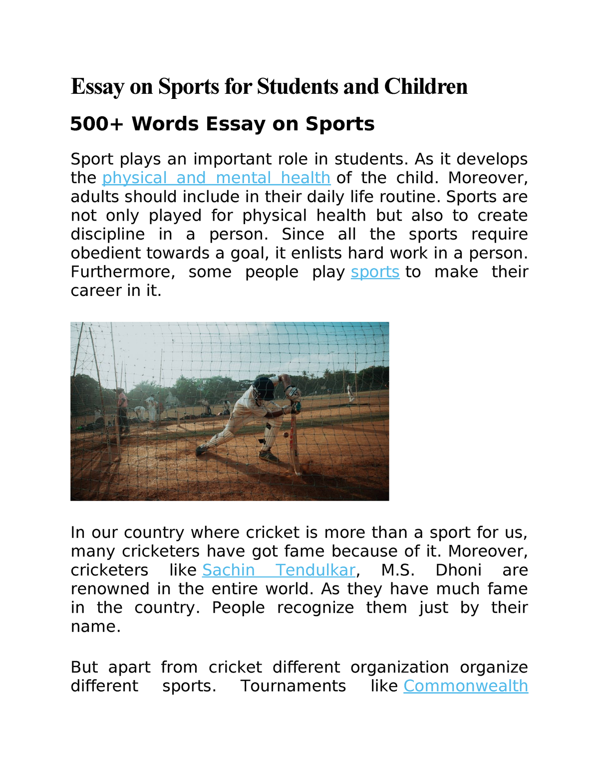 essay on sports for health