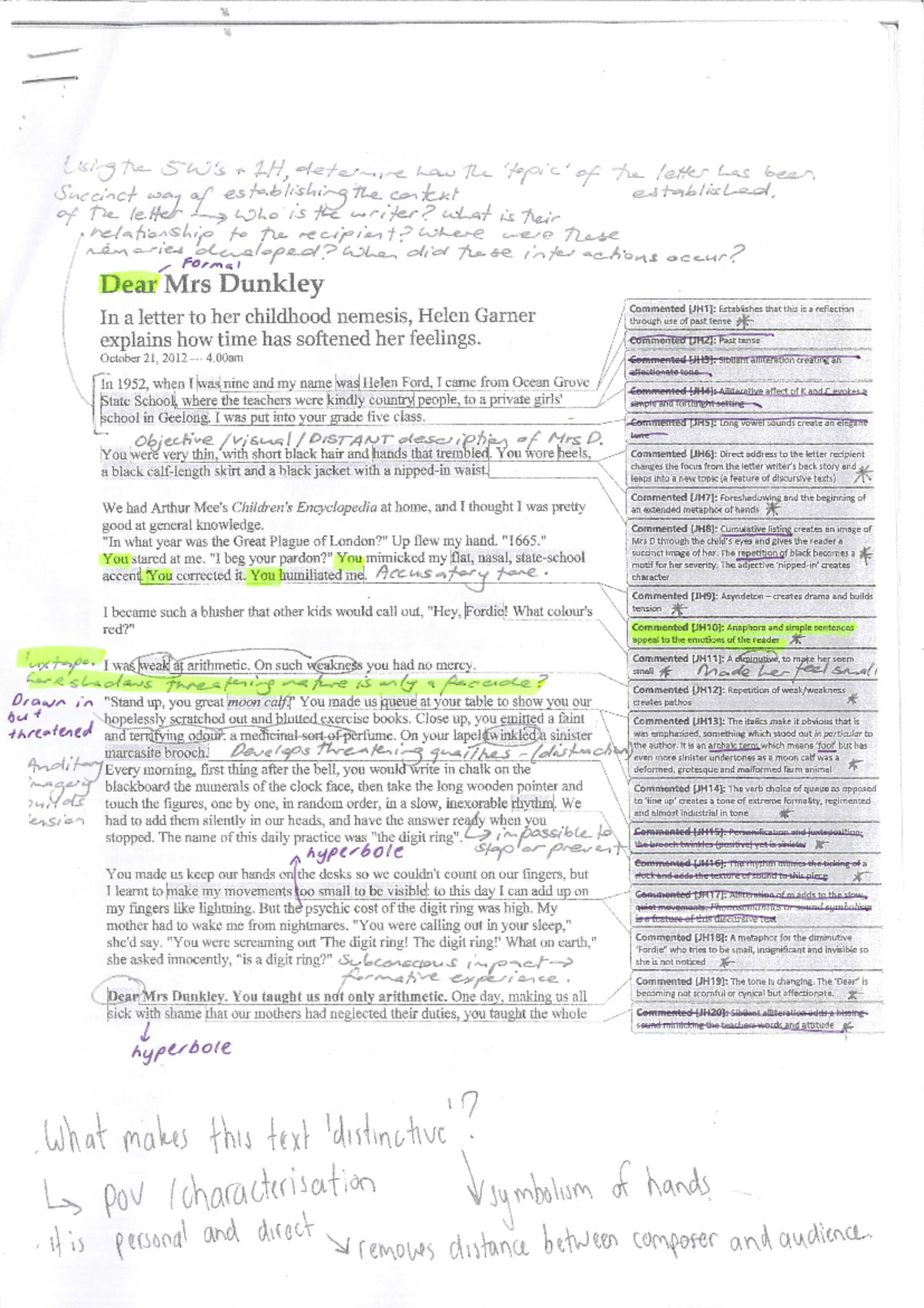 English - Usingthe to 1H, deteimine how The topic of the letter Les ...