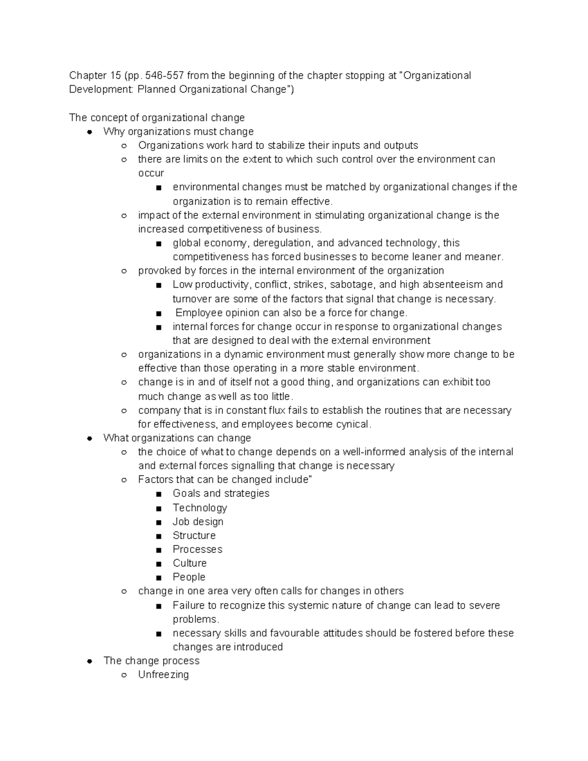 Chapter 15 - Organizational Change - Chapter 15 (pp. 546-557 from the ...
