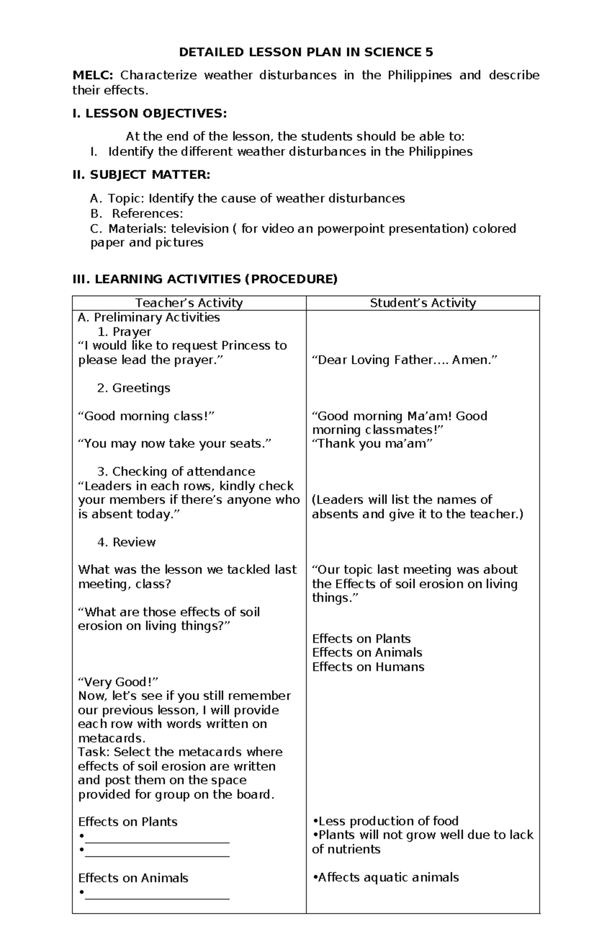 DLP Grade 5 Science DAY 1 - Copy - DETAILED LESSON PLAN IN SCIENCE 5 ...