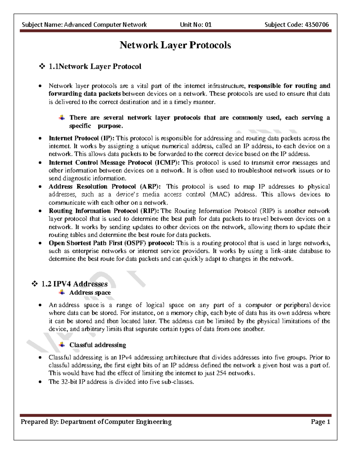 Ch-1 - 4igeg7g7e7e - Network Layer Protocols 1 .1Network Layer Protocol ...
