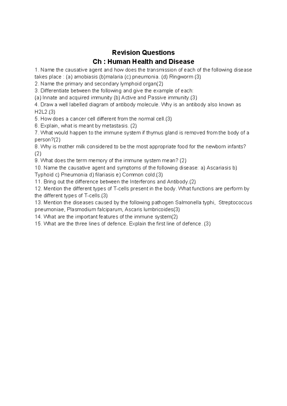 Practice questions: human health and disease - Revision Questions Ch ...