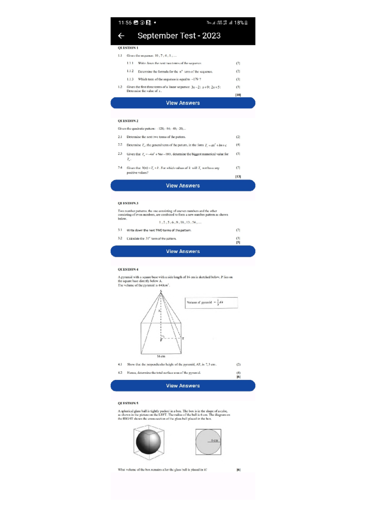 Mathematics September 2023 - 11:56 a OP LTE ill YOU 4G L September Test ...