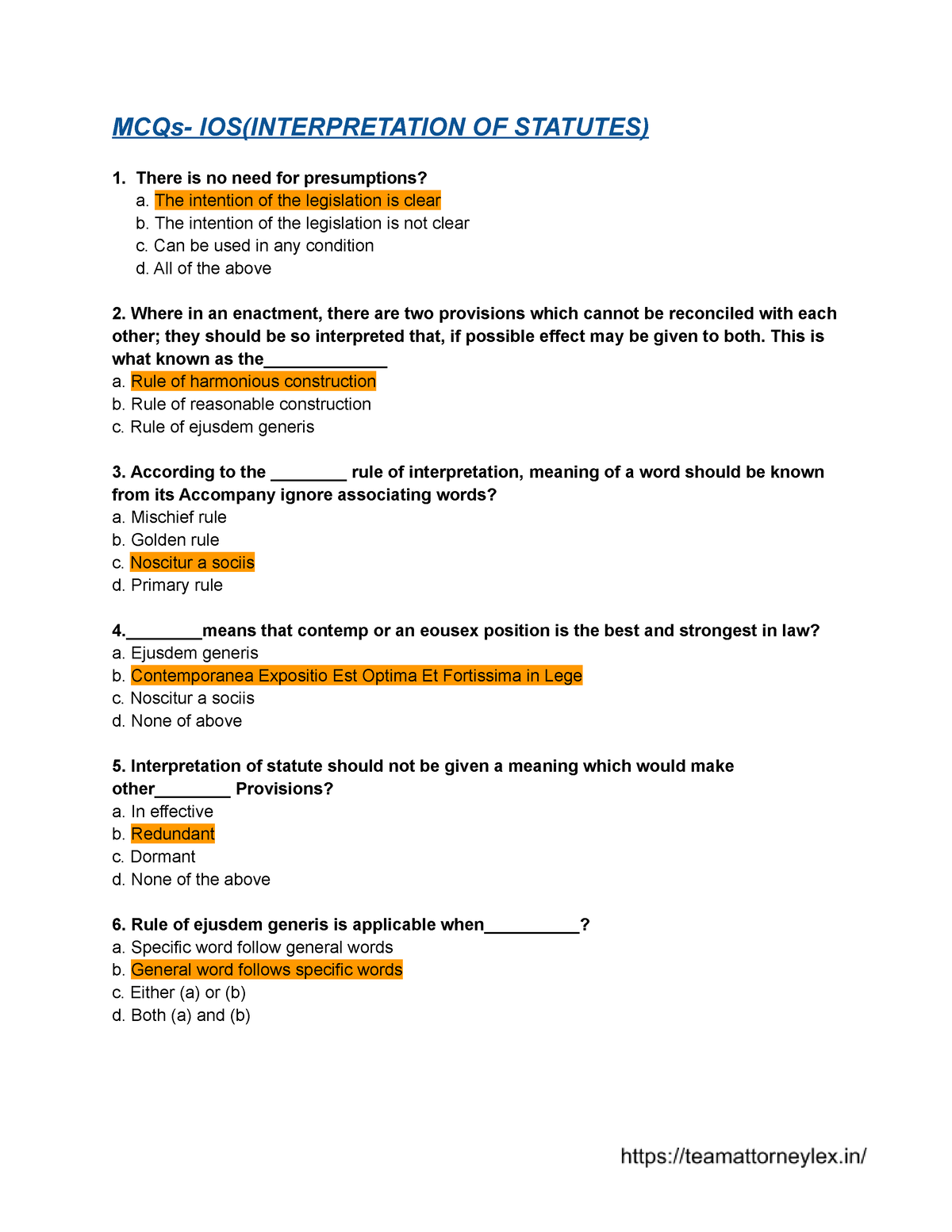 Mcqs Iosinterpretation Of Statutes 2 - MCQs- IOS(INTERPRETATION OF ...