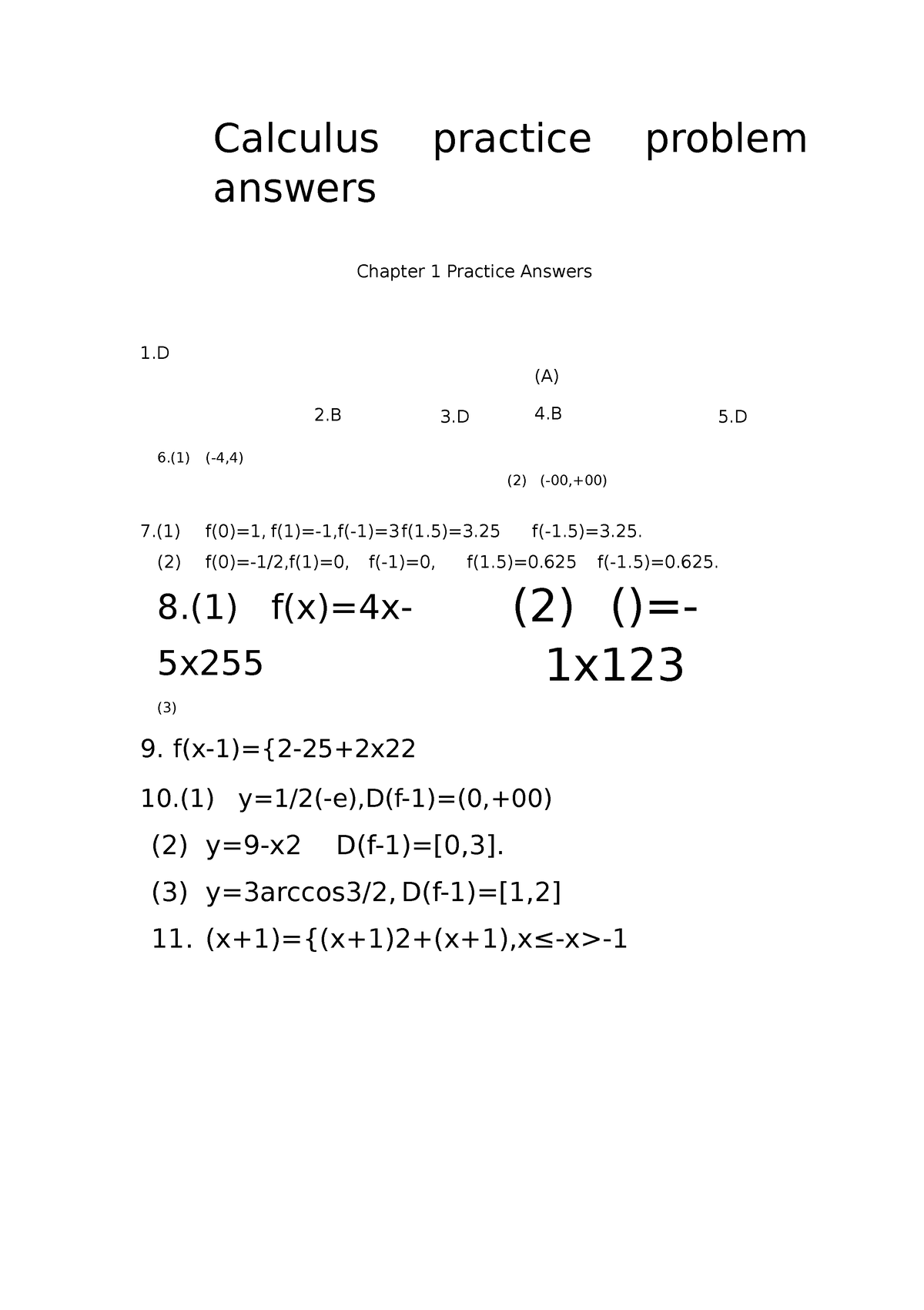 Calculus Practice Problem Answers - Calculus Practice Problem Answers ...