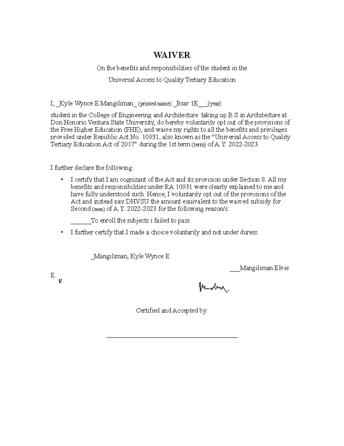 Waiver-Special-Class - WAIVER On the benefits and responsibilities of ...