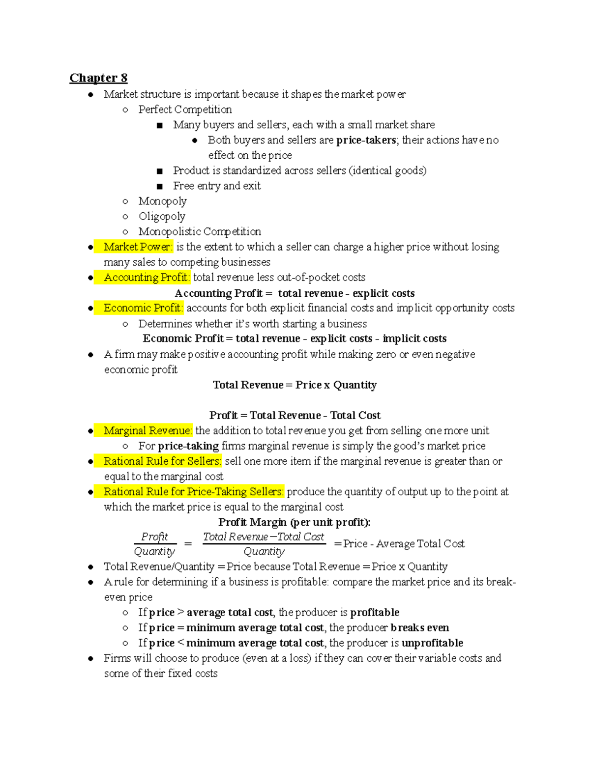 Micro Econ Chapter 8 Lecture Notes - Chapter 8 Market structure is ...