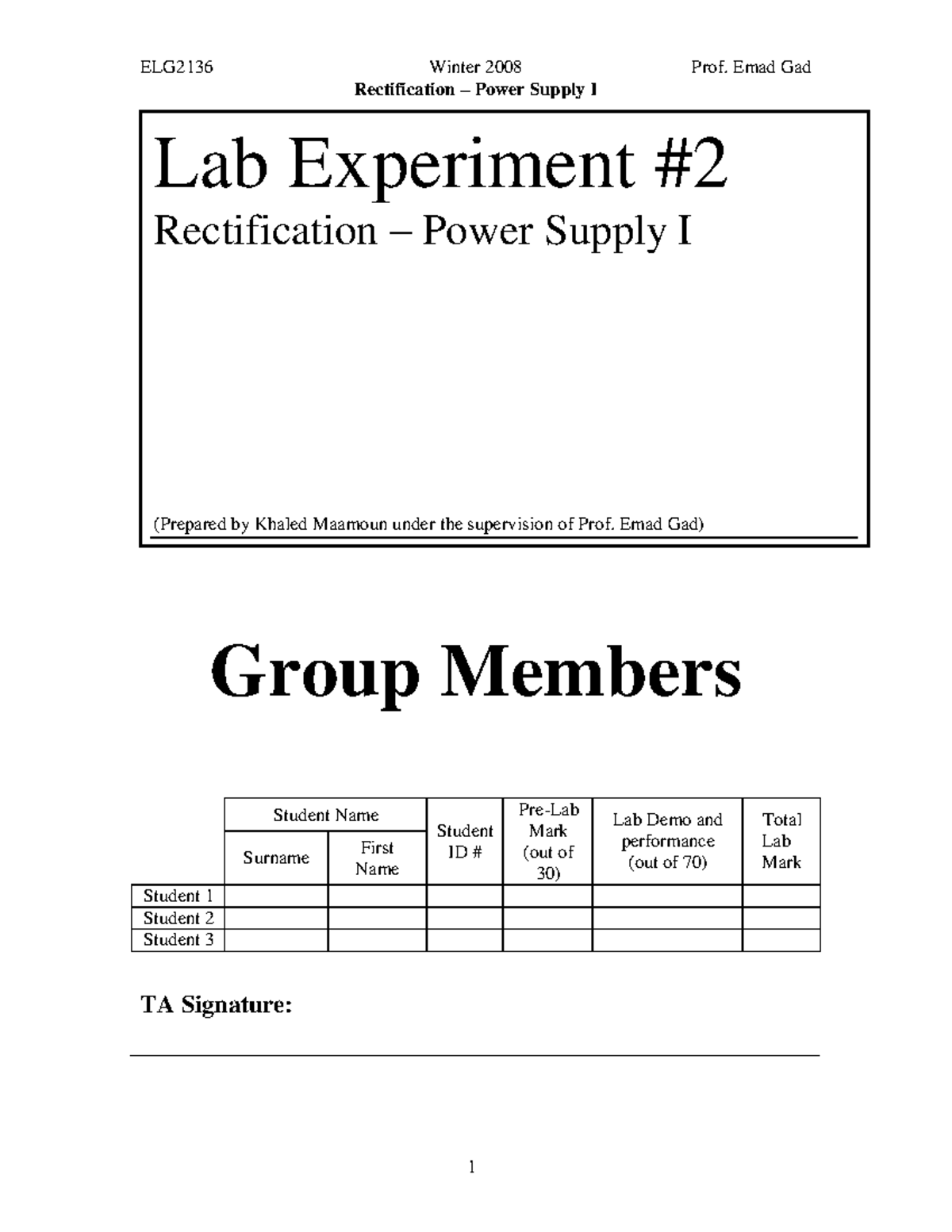 Experiment 2converted Winter 2008 Rectification Power Supply I