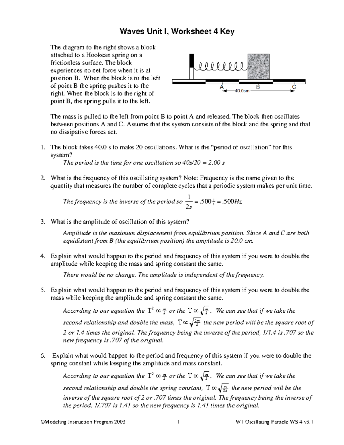 Unit 6 Worksheet 4 Key Waves Unit I Worksheet 4 Key The Diagram To