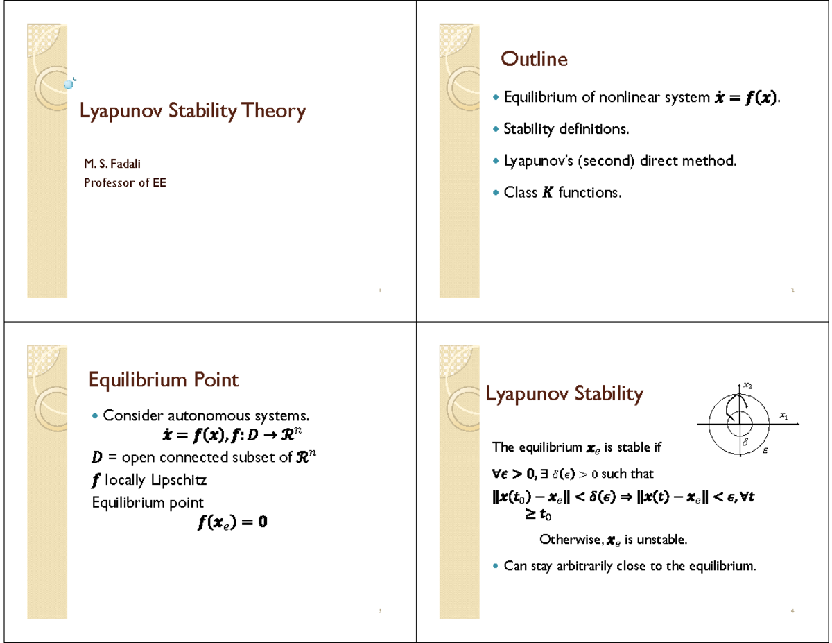 Lyap Autonomous Systems - Outline Lyapunov Stability Theory M. S ...