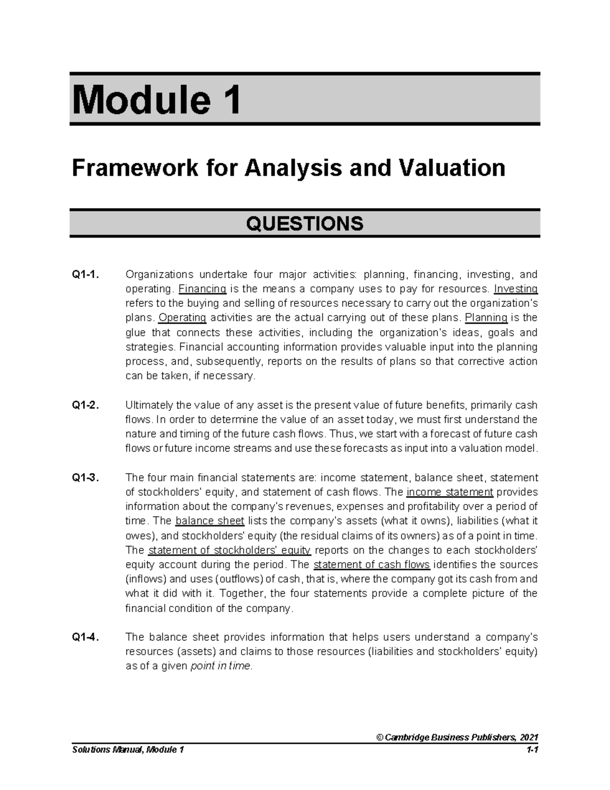 Mod 1 Solutions - © Cambridge Business Publishers, 2021 Solutions ...