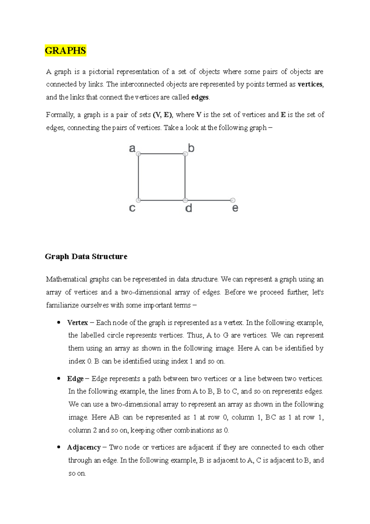 7.1- Representation of Graph, DFS - GRAPHS A graph is a pictorial ...