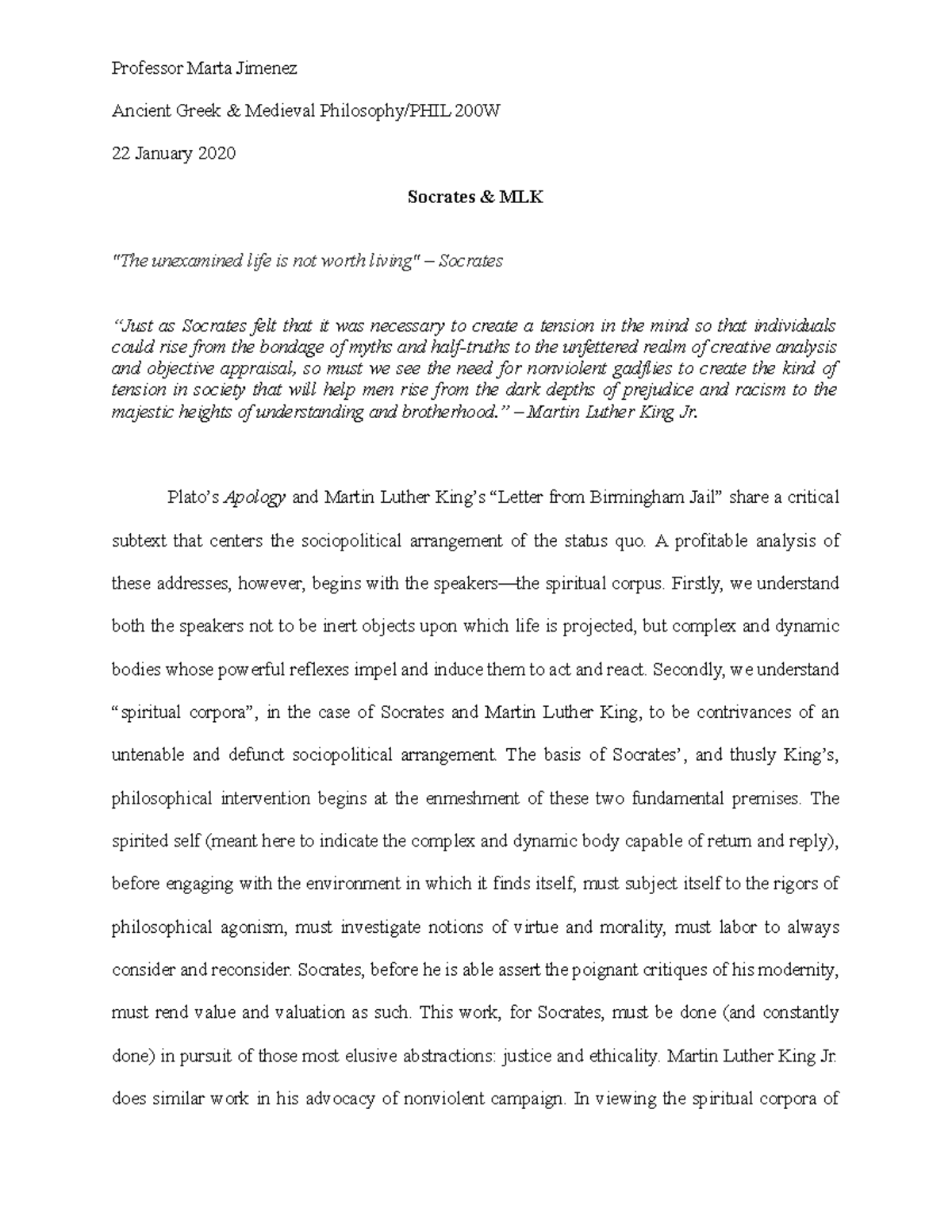 Socrates & MLK Study Guide - Professor Marta Jimenez Ancient Greek ...