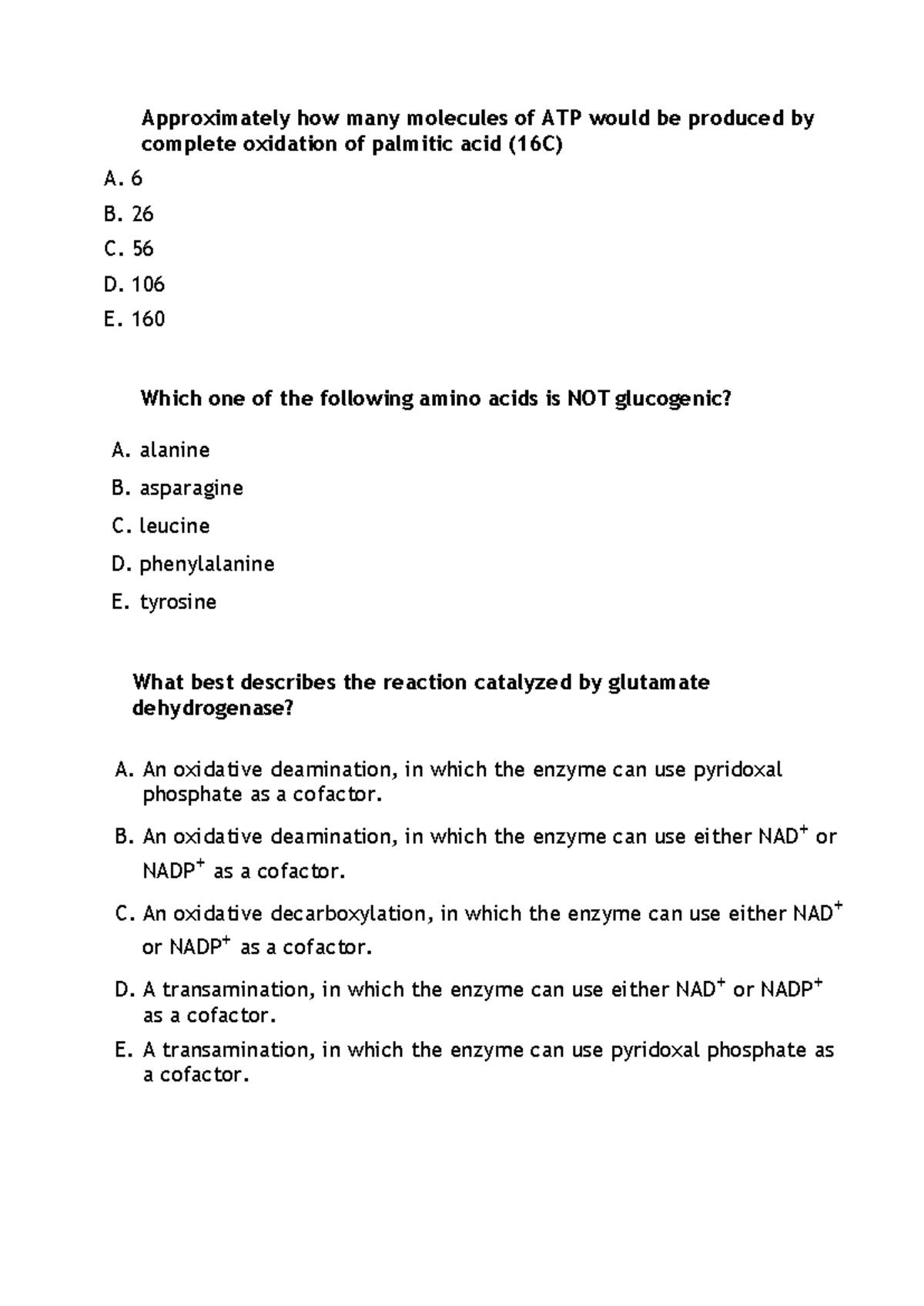 Biochem questions 1 - 4BBY1013 Practice midsessional 14 SEE NEXT PAGE ...