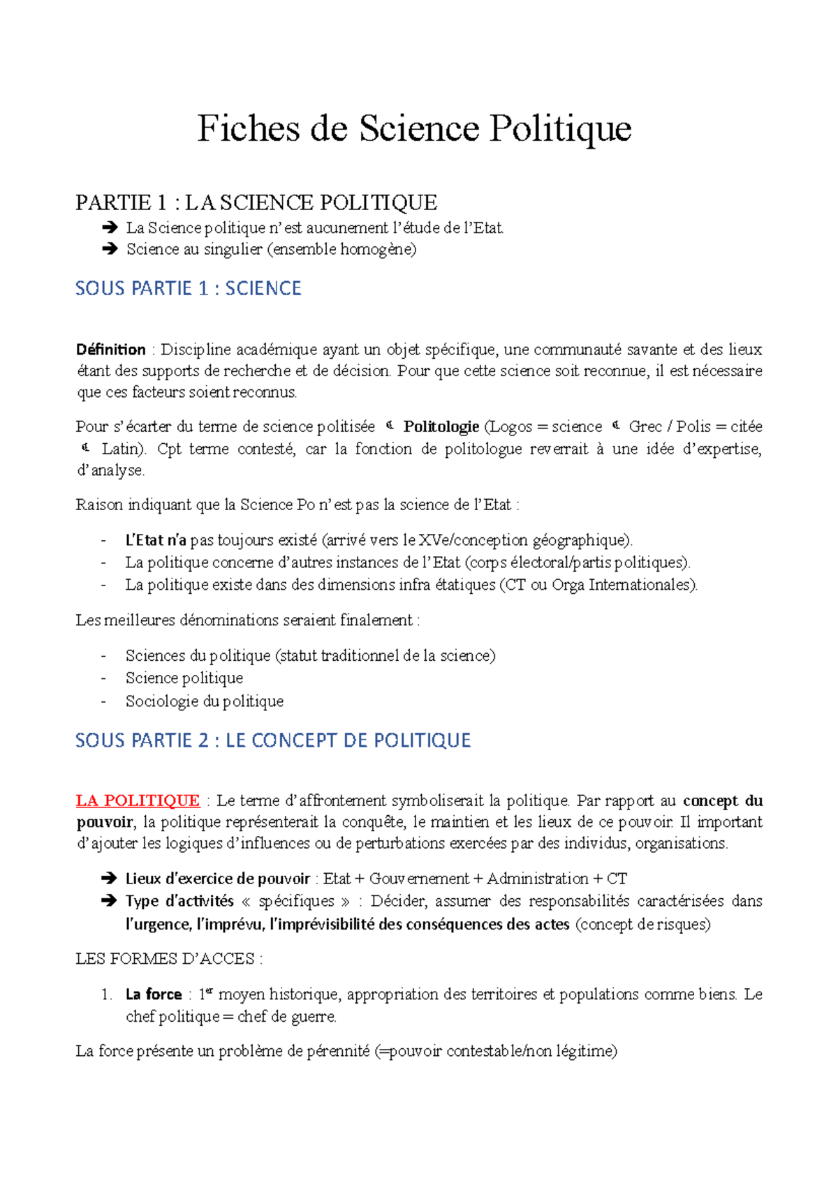 Fiche de science politique - Fiches de Science Politique PARTIE 1 : LA ...
