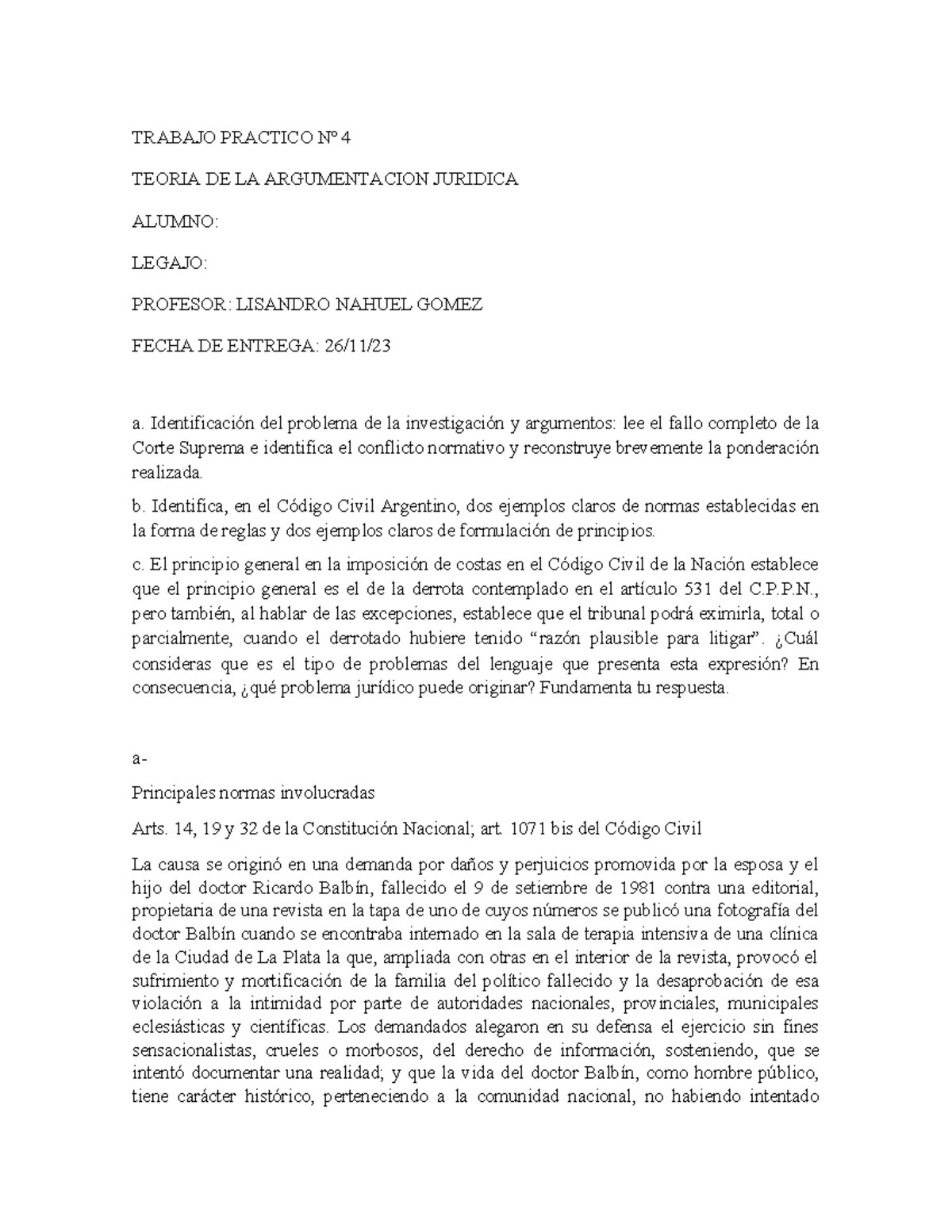 Trabajo Practico Nº4 Tp4 Trabajo Practico Nº 4 Teoria De La Argumentacion Juridica Alumno 0086