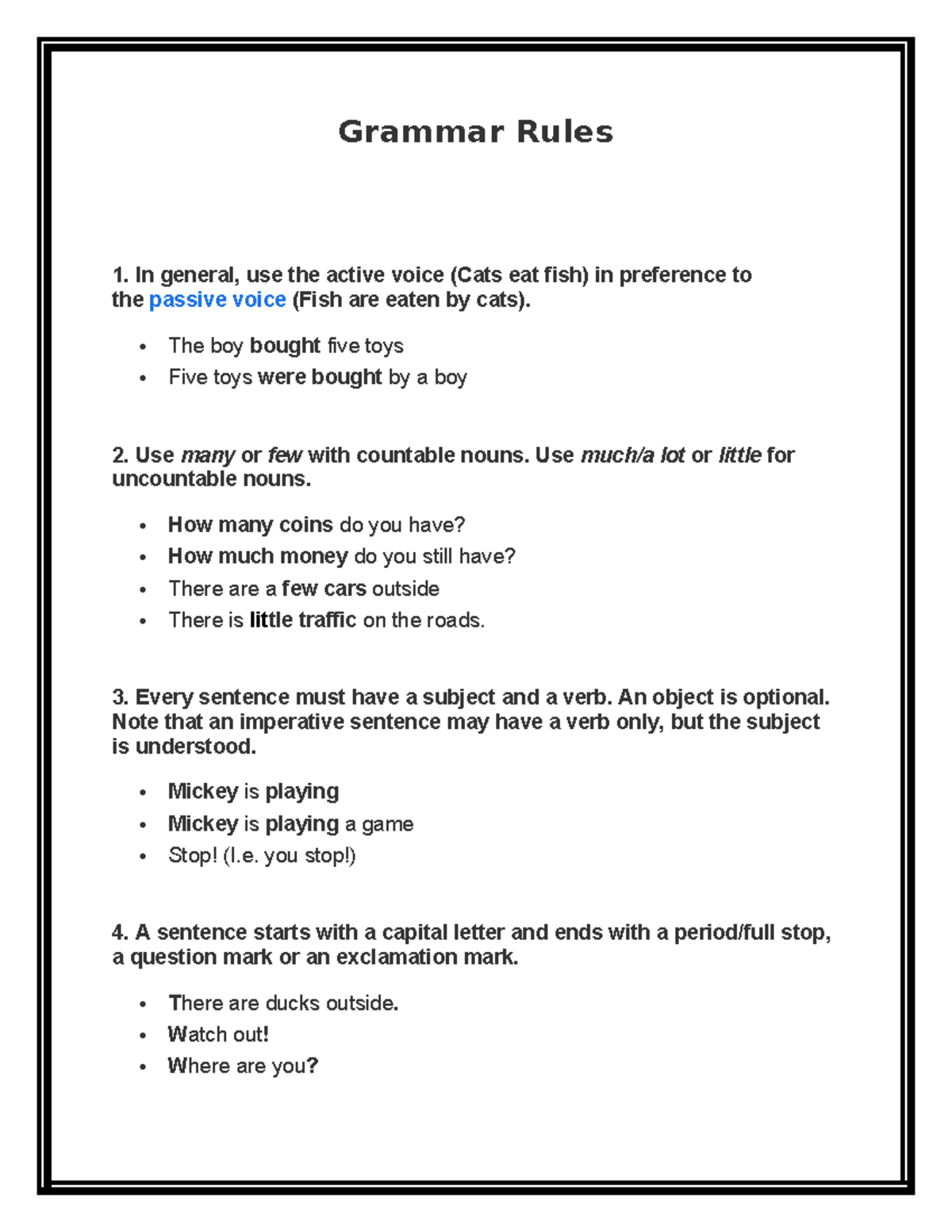 Grammar Rules - Fsdg - Grammar Rules In General, Use The Active Voice 