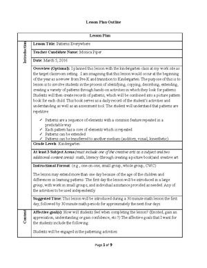 Lesson Plan (Kindergarten) - Kindergarten Understanding By Design Title ...
