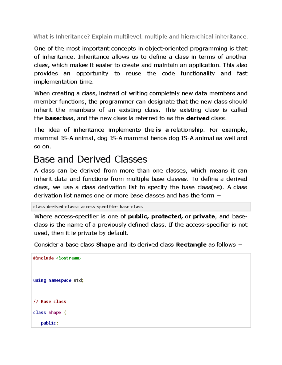 Document 10 - C++ standard exceptions - What is Inheritance? Explain ...