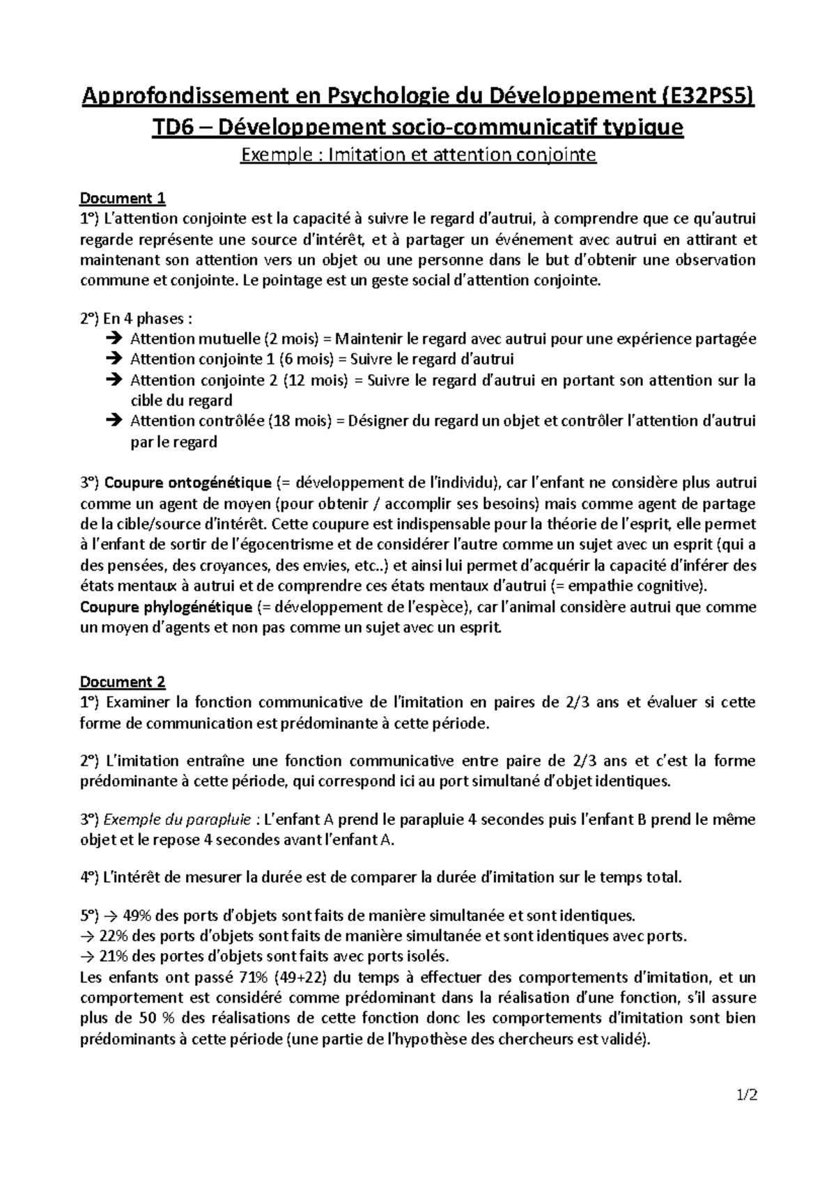 TD6 - Approfondissement En Psychologie Du Développement ...