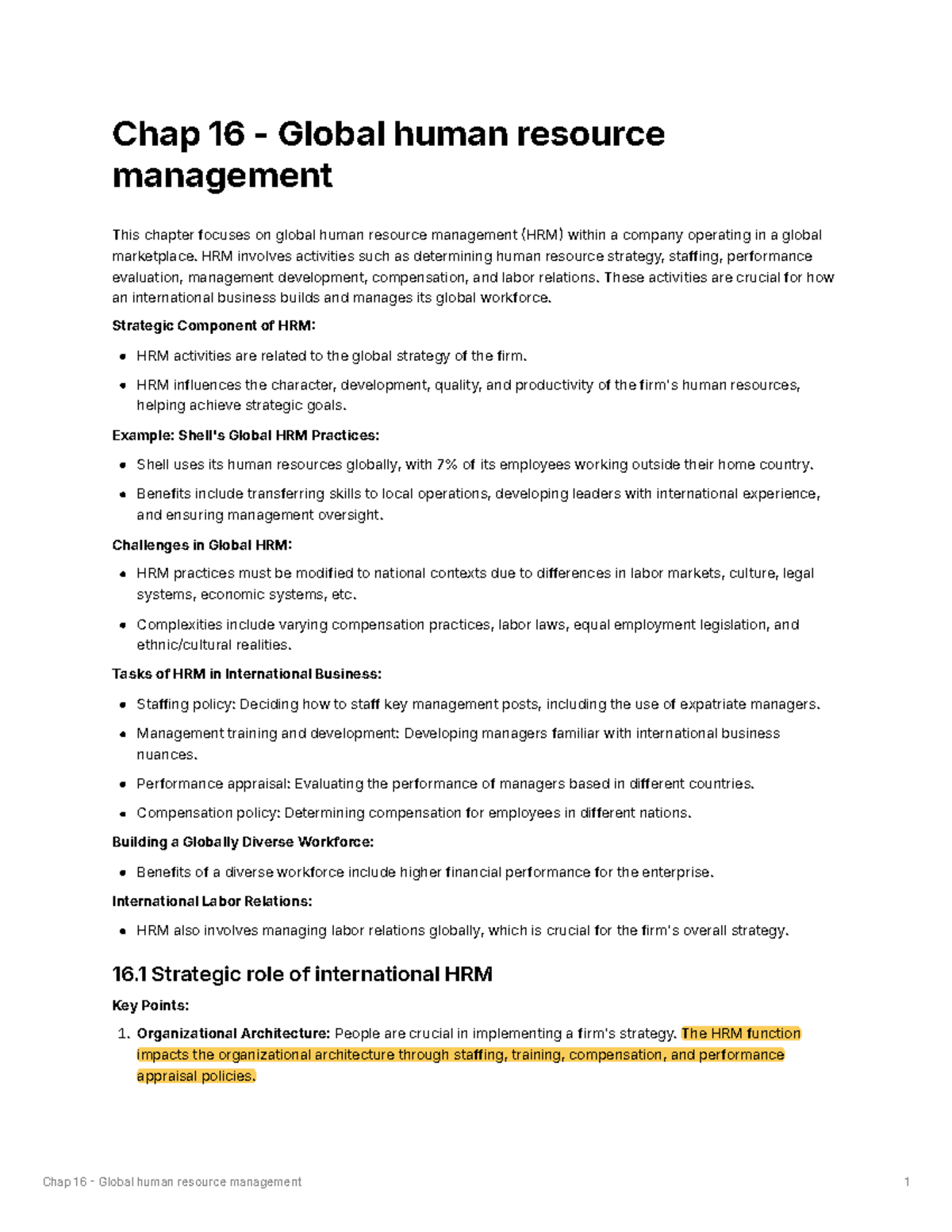 Chap16 - Chap 16 - Global human resource management This chapter ...