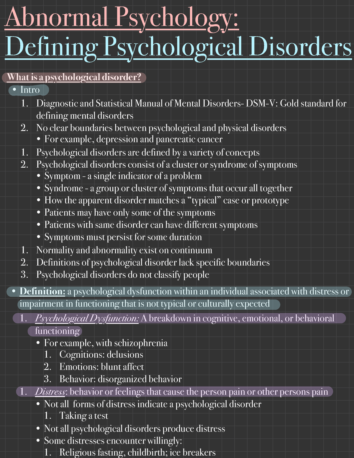 Abnormal Psyc Notes Exam 1 - Abnormal Psychology: Defining ...