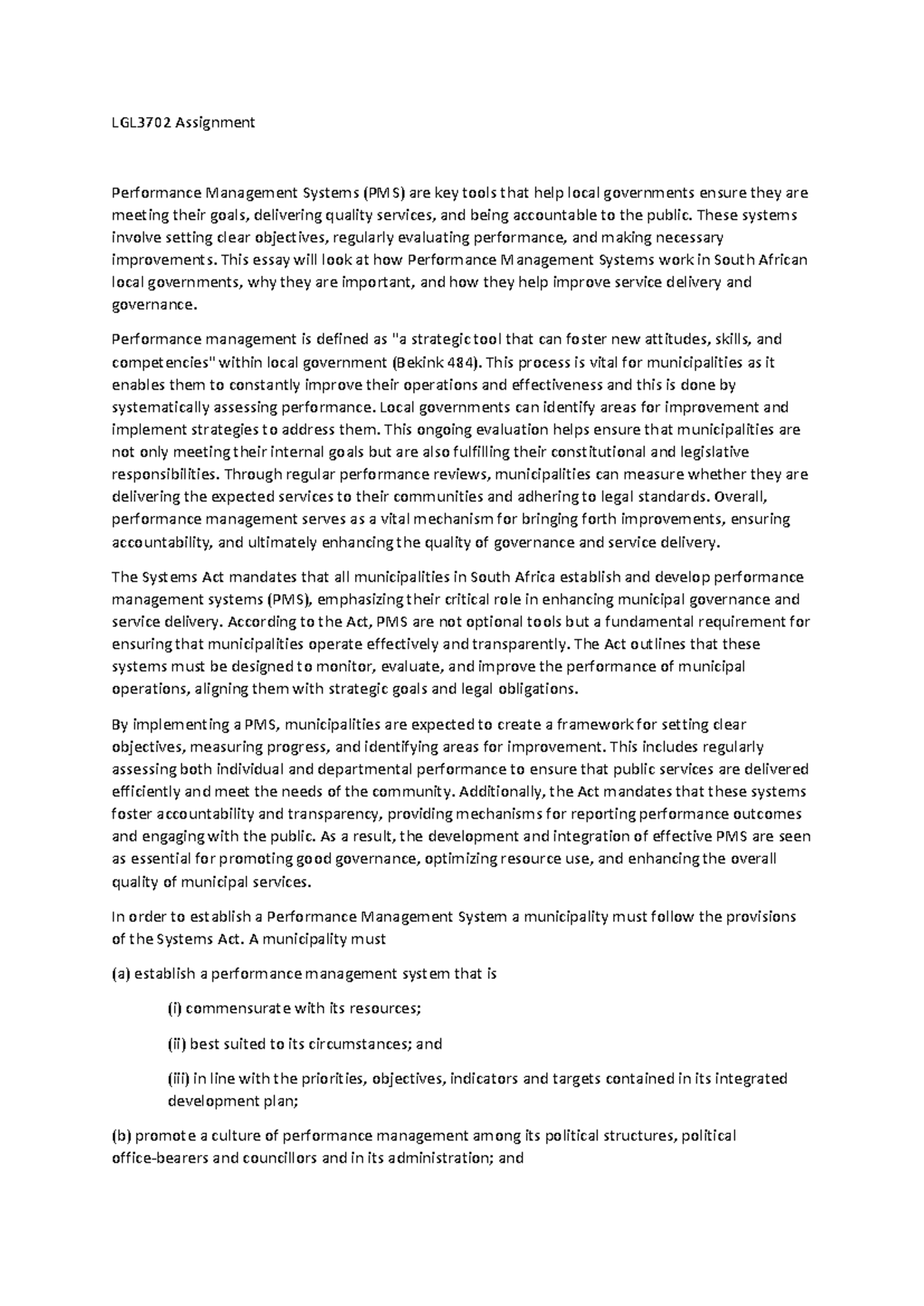 LGL3702 Assignment LGL3702 Assignment Performance Management Systems