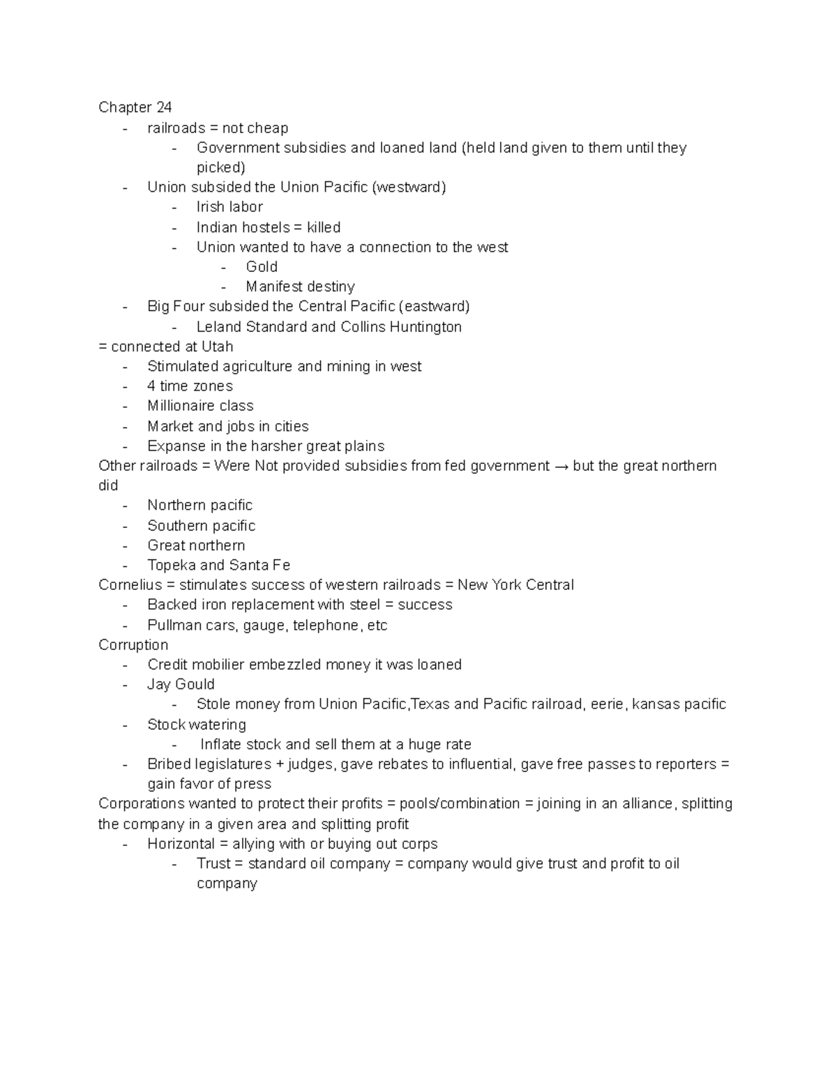 Chapter 24 Apush - Chapter 24 - Railroads = Not Cheap - Government ...